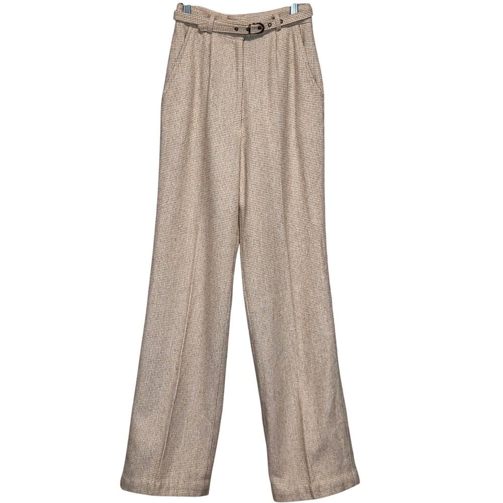 Vtg 90s Beige Wool Blend‎ Wide Leg Dress Pants Tailored Quiet Luxury Womens XS